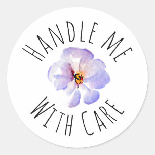 Handle me with care Watercolor Blue Flowers Classic Round Sticker