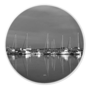 Handle of door, photograph black and white, boats ceramic knob