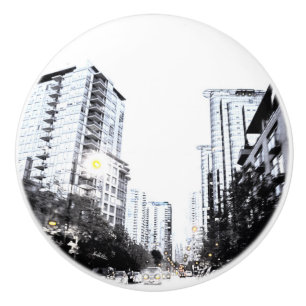 Handle of door, photograph of city the night ceramic knob