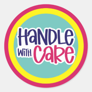 Handle With Care - custom colours Classic Round Sticker
