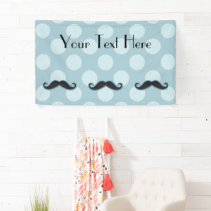 Handlebar Moustache, Polka Dots - Black Blue Banner