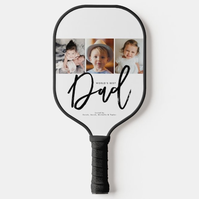 Handletter World’s Best Dad Custom Photo Collage  Pickleball Paddle (Front)