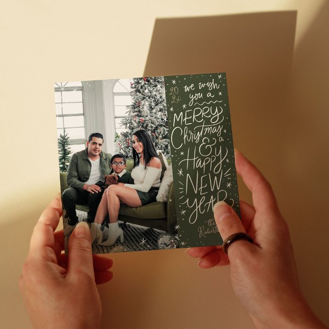 Handlettered Merry Christmas Happy New Year Photo Holiday Card (Creator Uploaded)