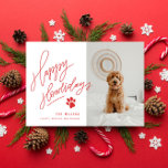 Handlettered Red Happy Howlidays Paw Dog Photo Holiday Card<br><div class="desc">This pet themed holiday card features your favourite photo of your furry friend(s) and our modern hand-lettering with hand-drawn paw accents. It comes with a matching paw print pattern on the back for an extra special touch. Original artwork. Be sure to visit the collection.</div>