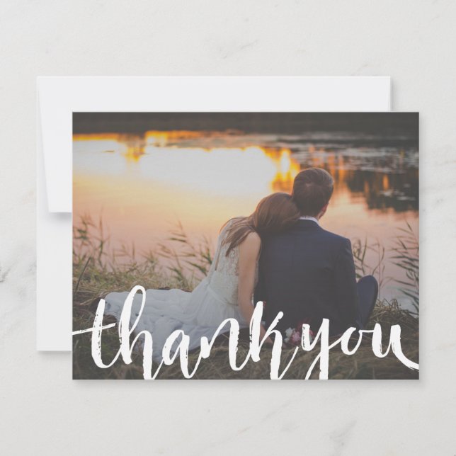 Handlettered Script Photo Wedding Thank You Card (Front)