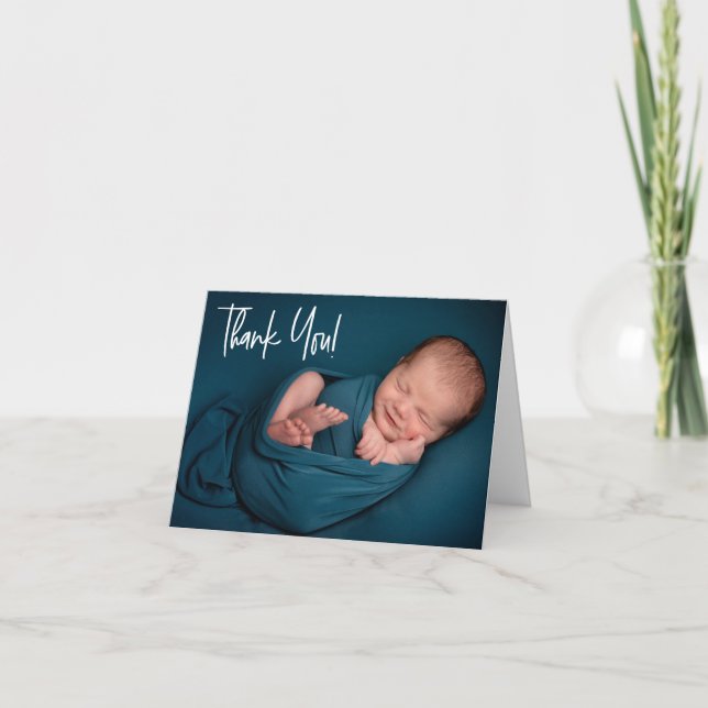 Handlettering Baby Boy Photo baby shower thank you (Front)