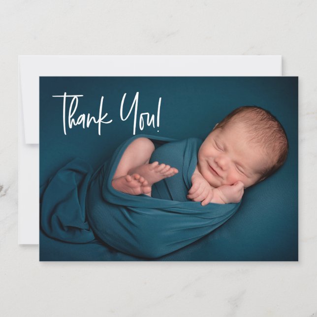 Handlettering Baby Boy Photo baby shower thank you Announcement (Front)