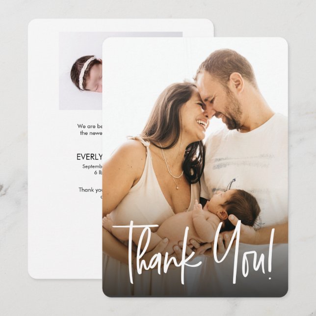 Handlettering Baby Girl Birth Custom Photos  Thank You Card (Front/Back)