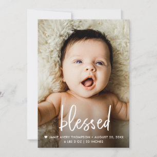 Handlettering Blessed Custom Baby Photo Birth Thank You Card