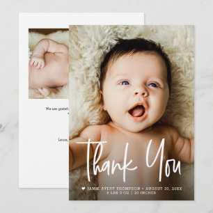 Handlettering Custom 2 Photos Baby Shower announce Thank You Card