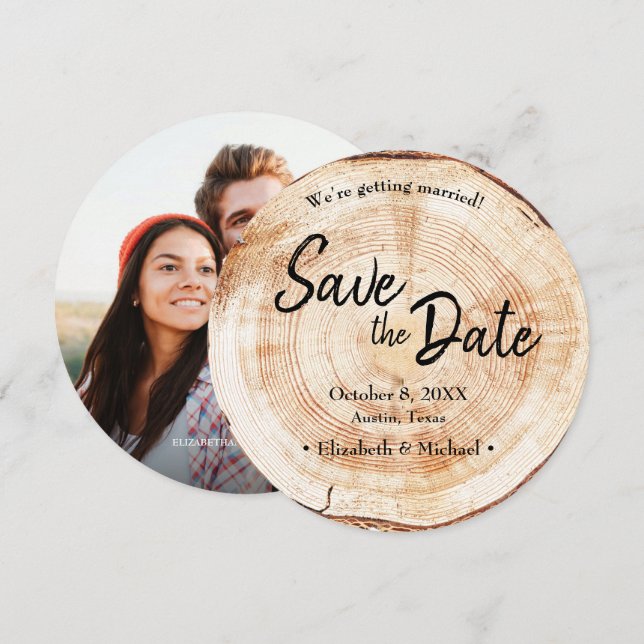 Handlettering Custom Photo Wood Grain Wedding Invitation (Front/Back)