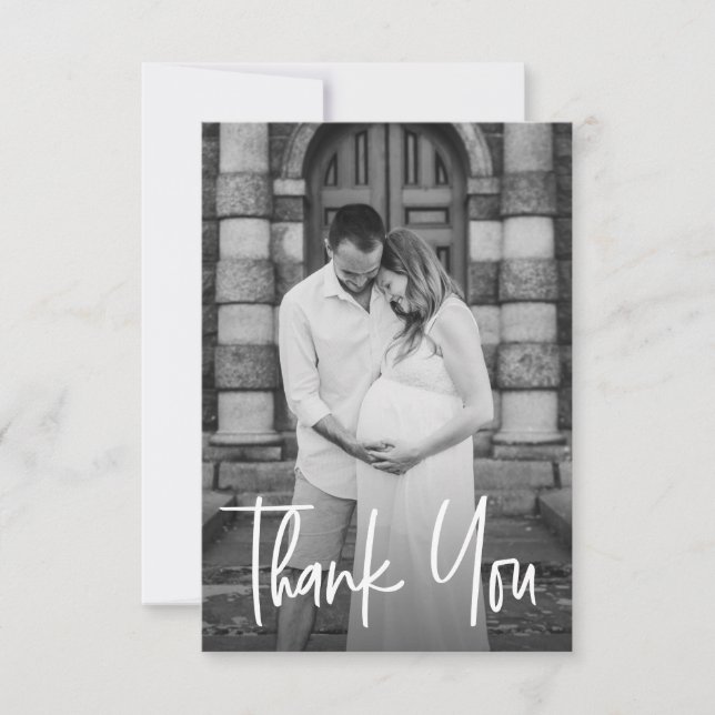 Handlettering maternity Photo small Baby shower Thank You Card (Front)