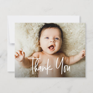 Handlettering Modern Baby Shower Horizontal Photo Thank You Card