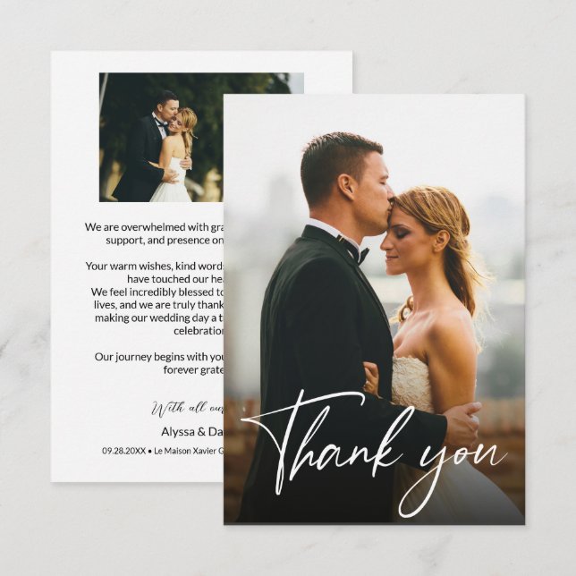 Handlettering Modern Custom 2 Wedding Photos  Thank You Card (Front/Back)