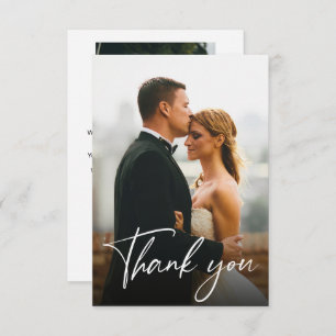 Handlettering Modern Custom 2 Wedding Photos Thank You Card