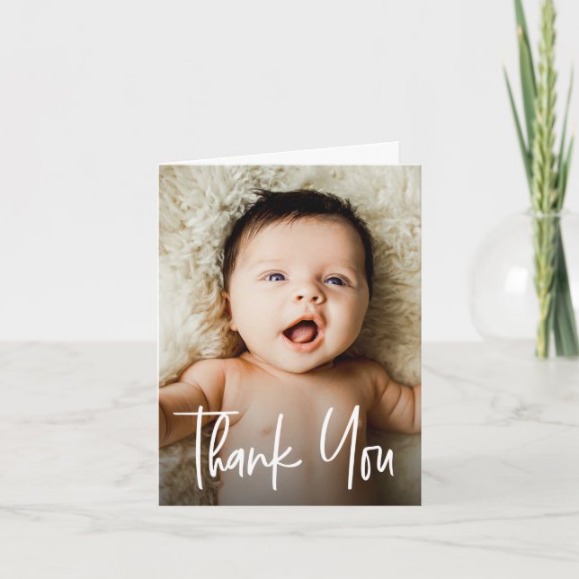Handlettering Modern Custom Photo Baby Shower Thank You Card (Front)