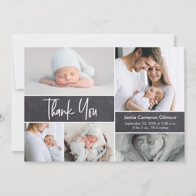 Handlettering Photo Collage Modern Baby Shower  Thank You Card (Front)
