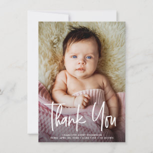 Handlettering Photo Modern Baby Girl Birth Thank You Card