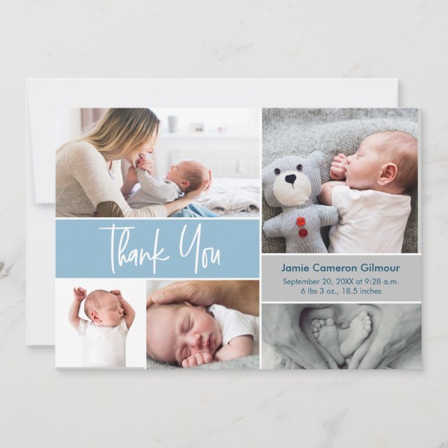Handlettering Photos Baby Shower Blue Thank you Announcement (Front)