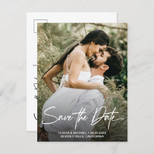 Handlettering Save the Date Custom Photo Engaged A Announcement Postcard