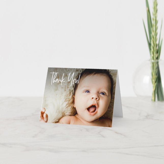 Handlettering Script Baby Boy Photo baby shower Thank You Card (Front)