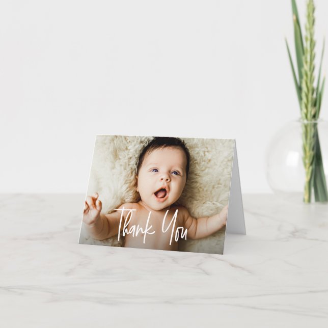 Handlettering script horizontal Photos Baby Thank You Card (Front)