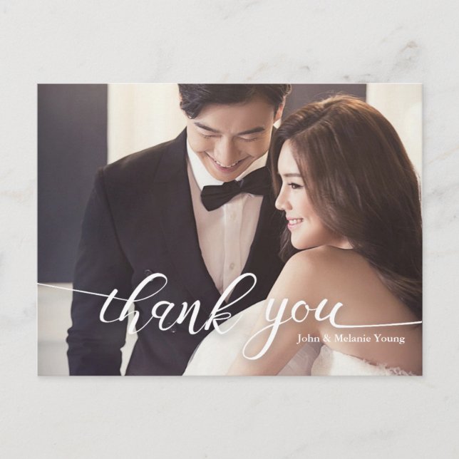HANDLETTERING SCRIPT WEDDING THANK YOU ANNOUNCEMENT POSTCARD (Front)