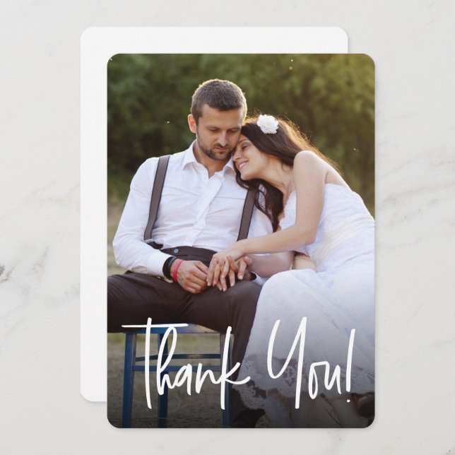 Handlettering Wedding Simple Custom Photos Thank You Card (Front/Back)