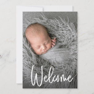 Handlettering Welcome Photo Trendy Script Baby  Thank You Card