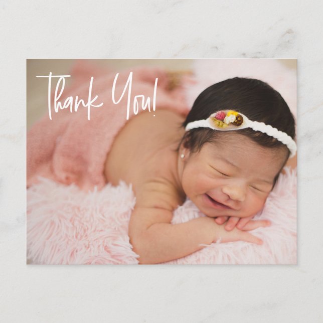 Handletteringl baby girl shower photo thank you postcard (Front)