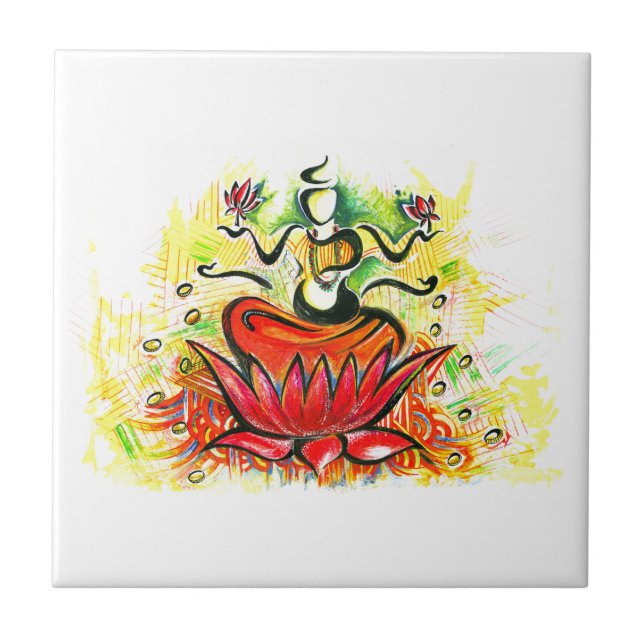 Handmade Abstract Painting of Lakshmi Maa Tile (Front)
