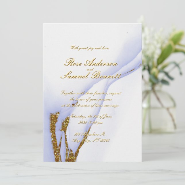 Handmade Alcohol Ink Glitter Wedding Invitation (Standing Front)