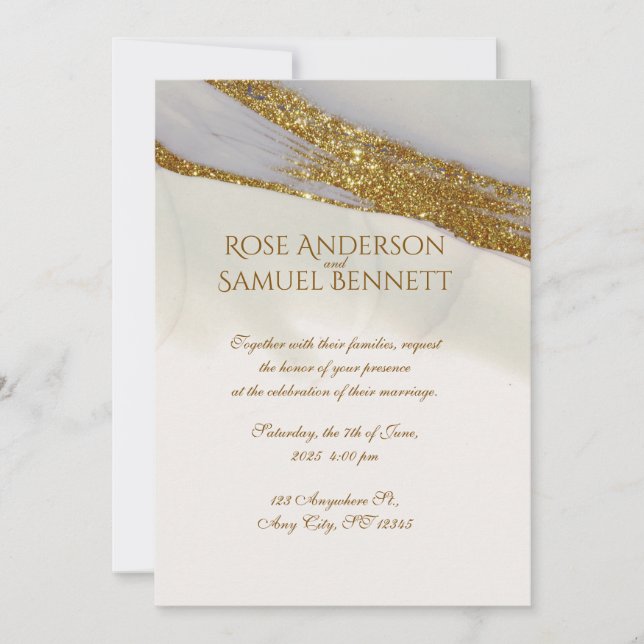 Handmade Alcohol Ink Glitter Wedding Invitation (Front)