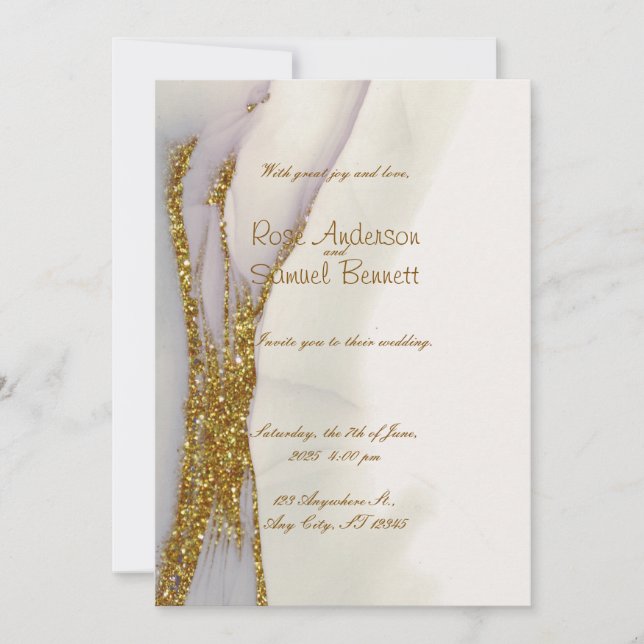 Handmade Alcohol Ink Glitter Wedding Invitation (Front)