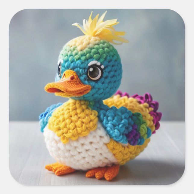Handmade Amigurumi Crocheted Duck Masterpiece Bird Square Sticker (Front)