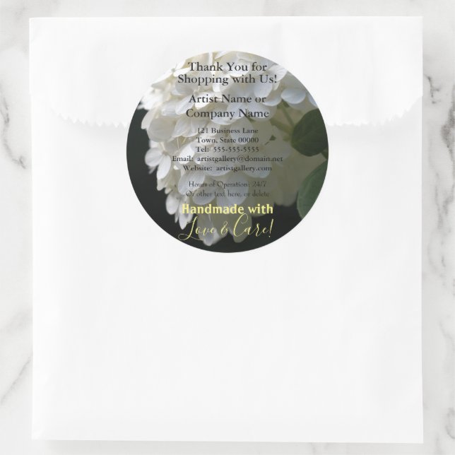 Handmade Artist White Hydrangea Business Stickers (Bag)
