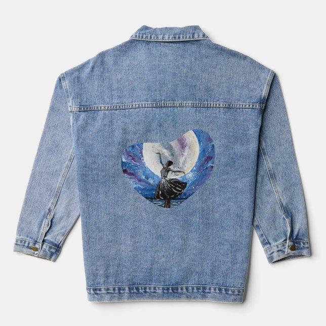 Handmade artwork- dancing with the moon  denim jacket (Back)