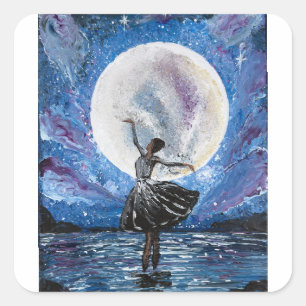 Handmade artwork- dancing with the moon square sticker