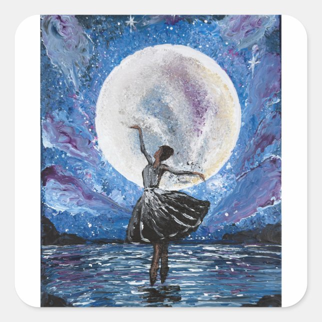 Handmade artwork- dancing with the moon  square sticker (Front)