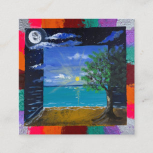 Handmade artwork - Day and Night  Square Business Card
