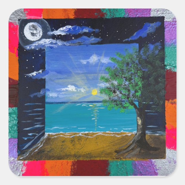 Handmade artwork - Day and Night  Square Sticker (Front)