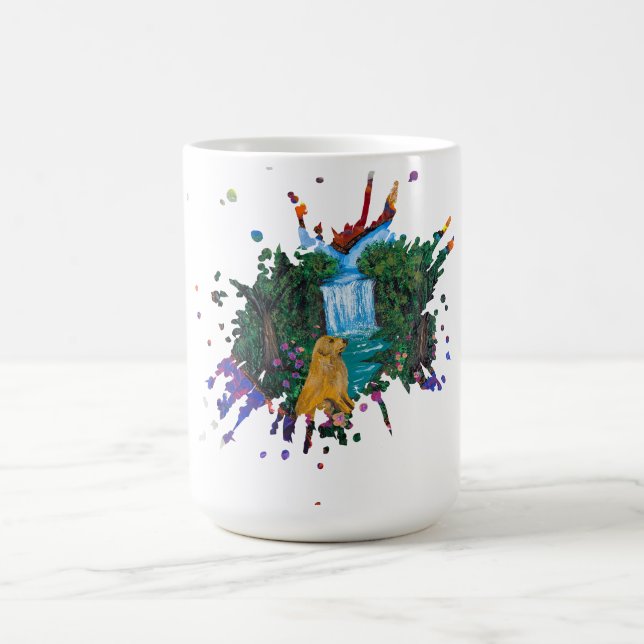     Handmade Artwork – Dog by the Waterfall  Coffee Mug (Center)