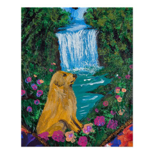 Handmade Artwork – Dog by the Waterfall Poster