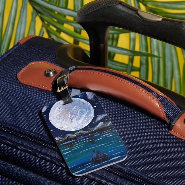 Handmade artwork- Moonlit Love Luggage Tag (Front Insitu 1)