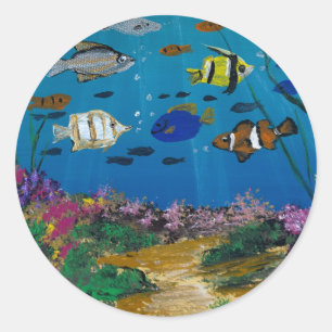 Handmade artwork- ocean depths classic round sticker