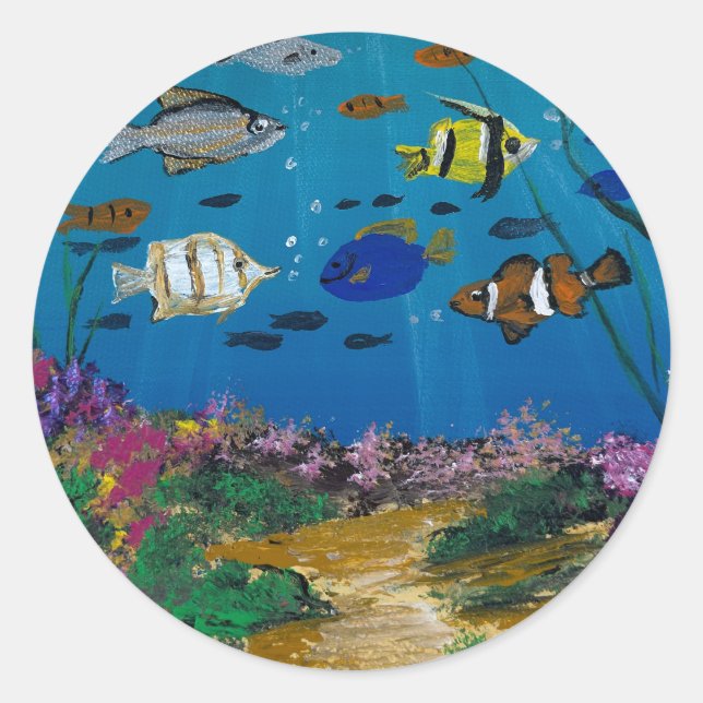 Handmade artwork- ocean depths  classic round sticker (Front)