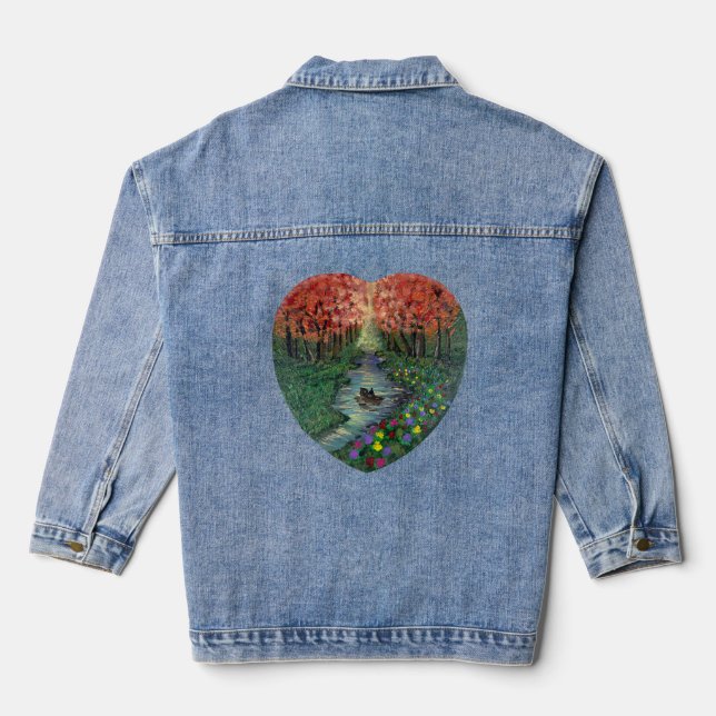 Handmade artwork - Orang trees  Denim Jacket (Back)