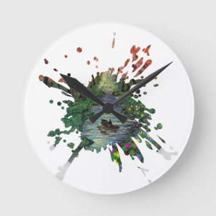 Handmade artwork - Orang trees  Round Clock