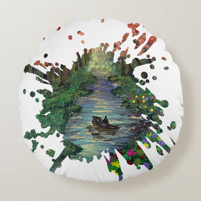 Handmade artwork - Orang trees  Round Cushion (Front)