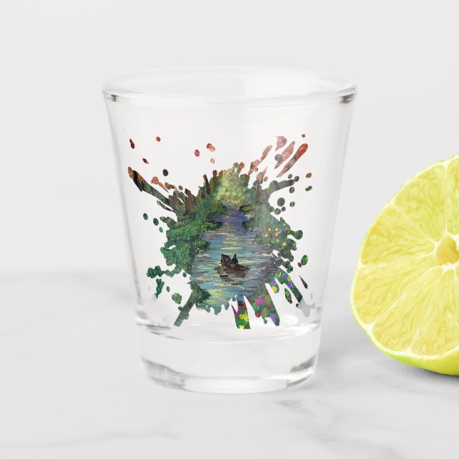 Handmade artwork - Orang trees  Shot Glass (Front)